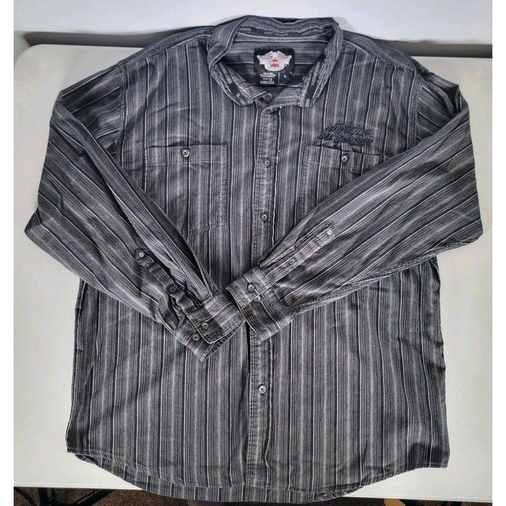 Harley Davidson Embroidered Logo Striped Button Up Long Sleeve Shirt Men’s Sz XL